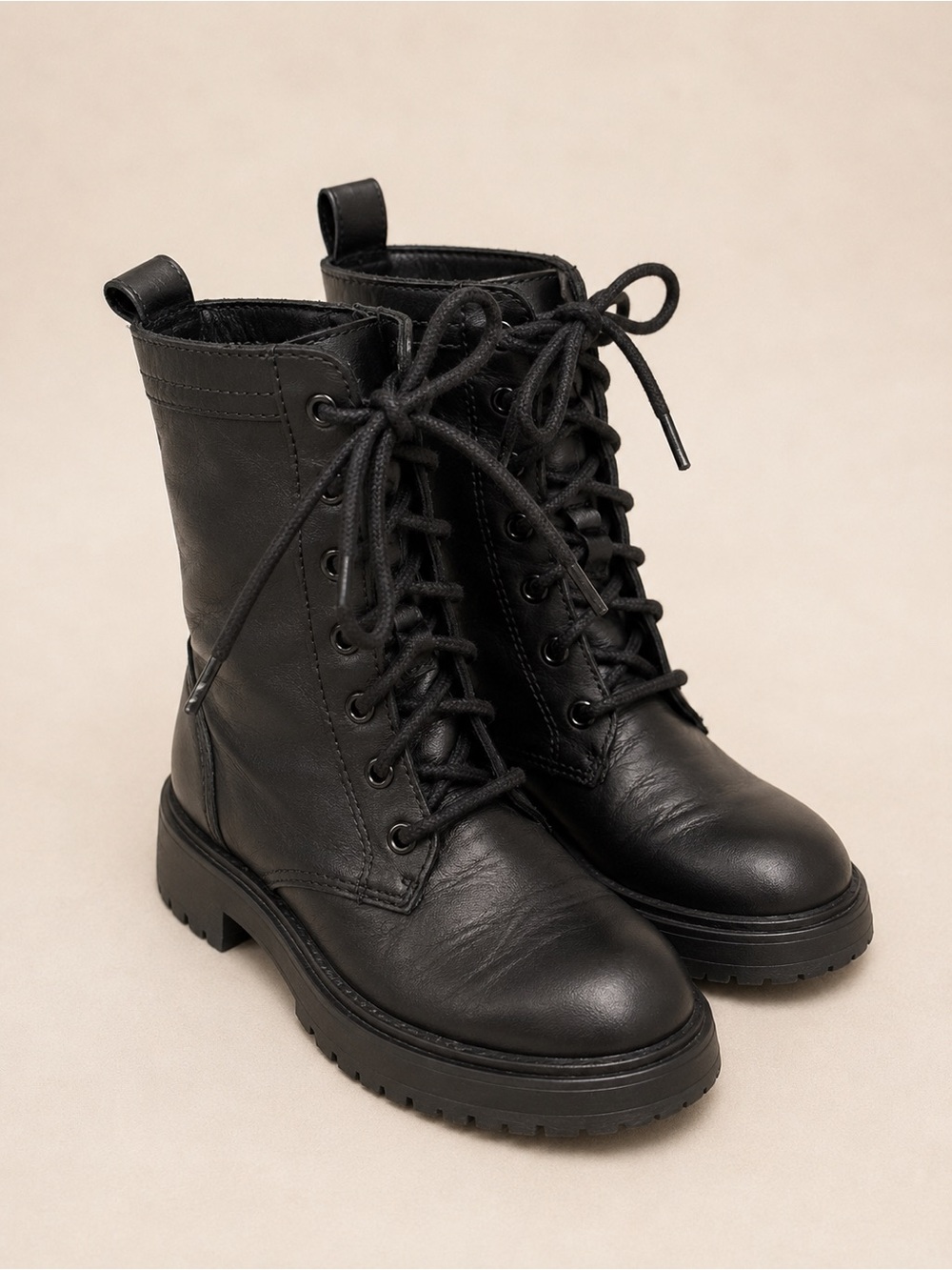 Zara Kids / Girls Classic Black Lace-Up Combat Boots - Girls Fall Footwear Sz 28